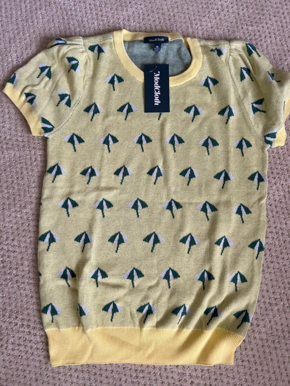 NWT ModCloth Yellow Umbrella Print Pullover Sweater Size M